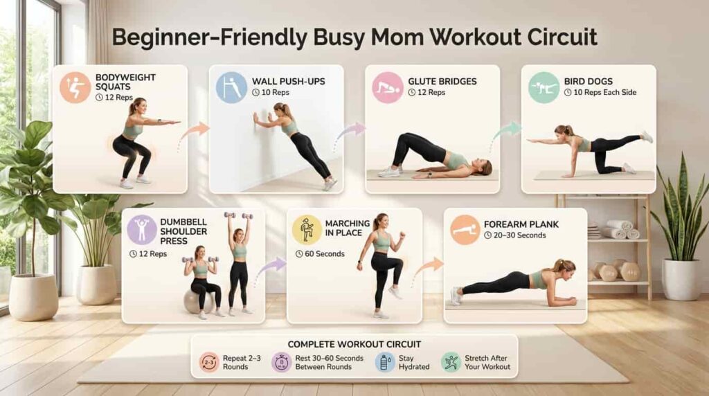 20 minute home workout for moms exercises
