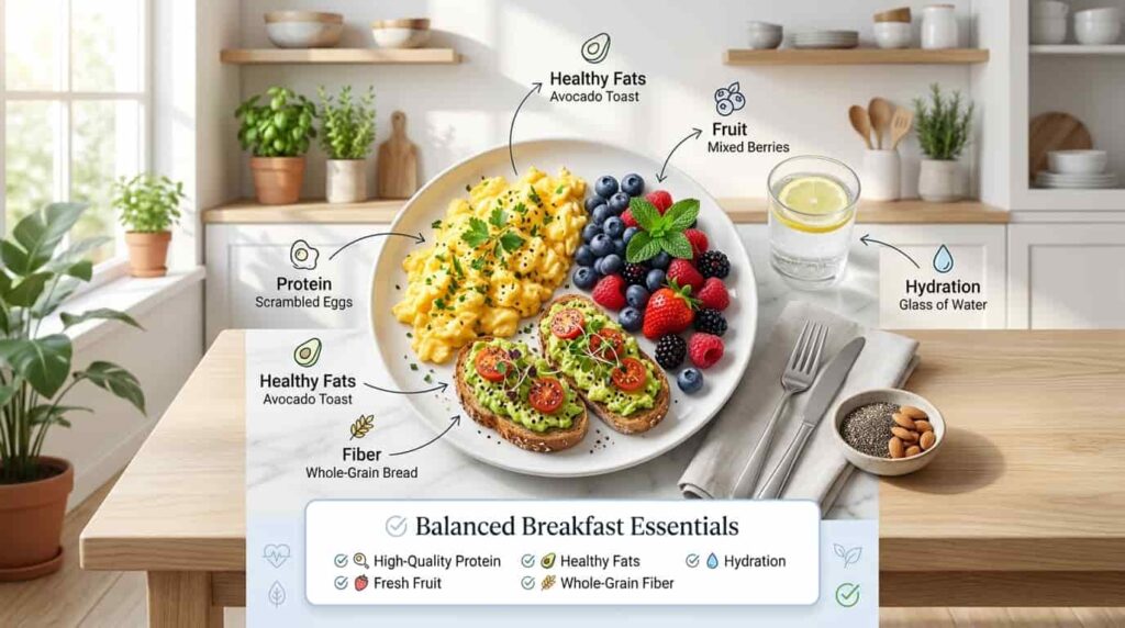 balanced healthy breakfast plate