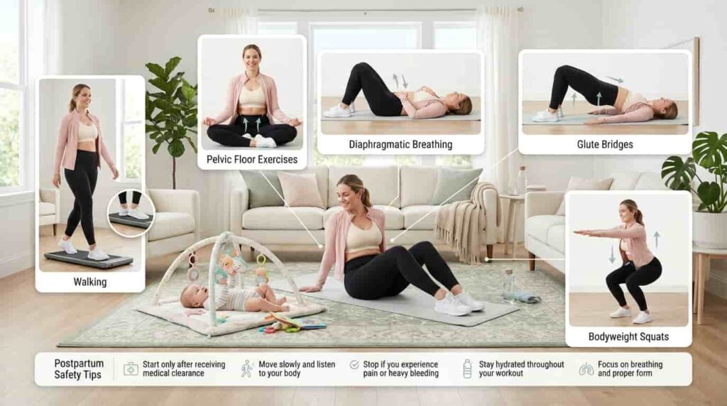 safe postpartum workout exercises