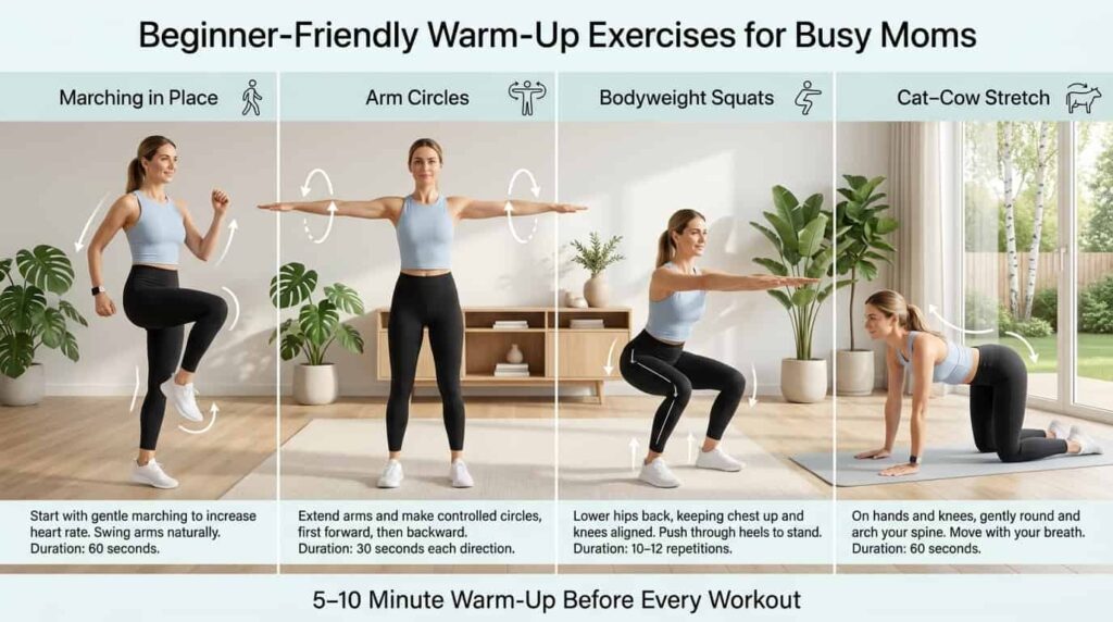 warm up before home workout for moms