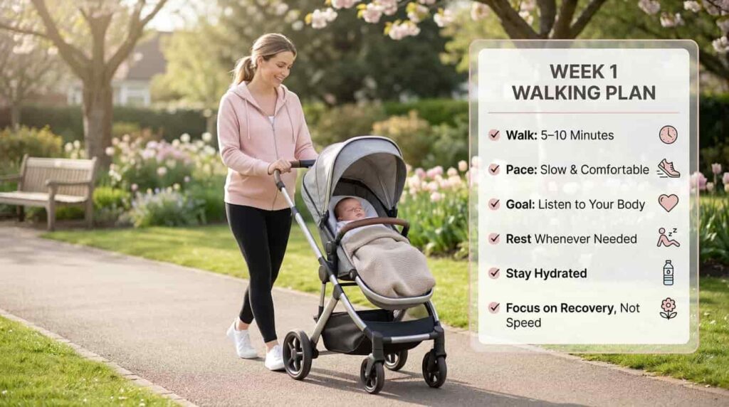 week 1 postpartum walking challenge