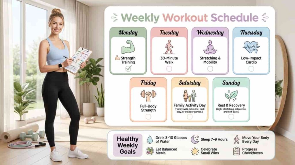 weekly home workout for moms schedule